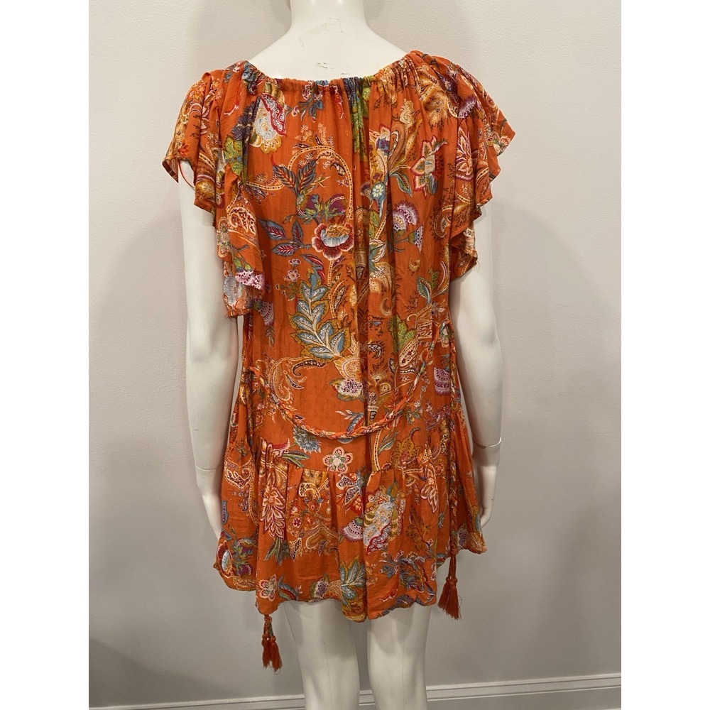 Nicole Miller Dress Orange Paisley Mini Dress Beach Resort Wear Belted SZ XS - Picture 9 of 11